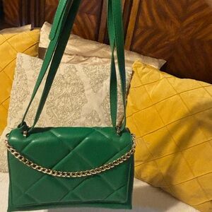 Green Quilted Chain Shoulder Bag